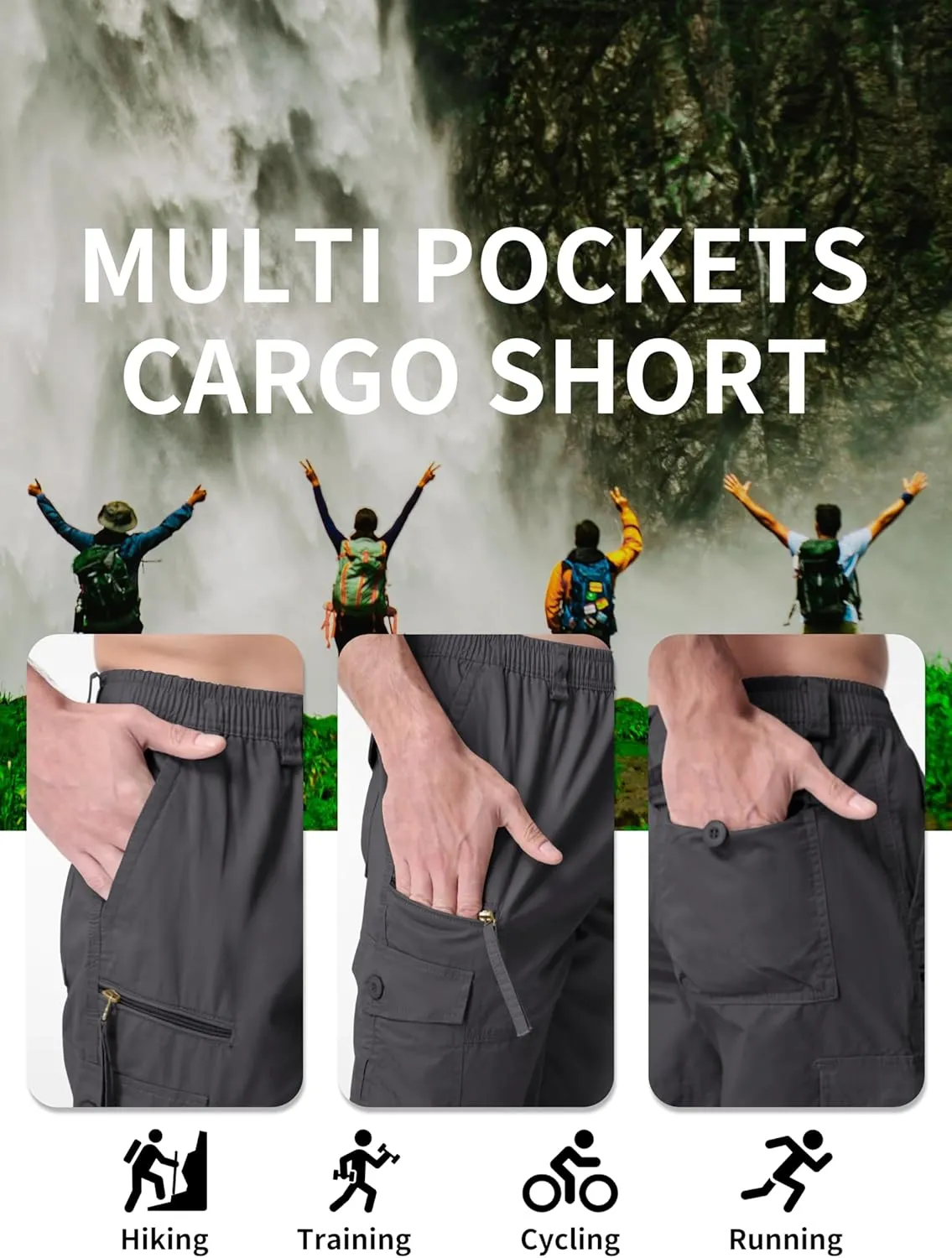 MAGNIVIT Men's Capri Long Elastic Cargo Shorts Below Knee Shorts 3/4 Cotton Cargo Casual Shorts with Multi-Pockets