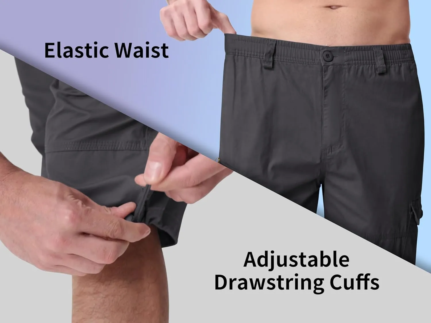 MAGNIVIT Men's Capri Long Elastic Cargo Shorts Below Knee Shorts 3/4 Cotton Cargo Casual Shorts with Multi-Pockets