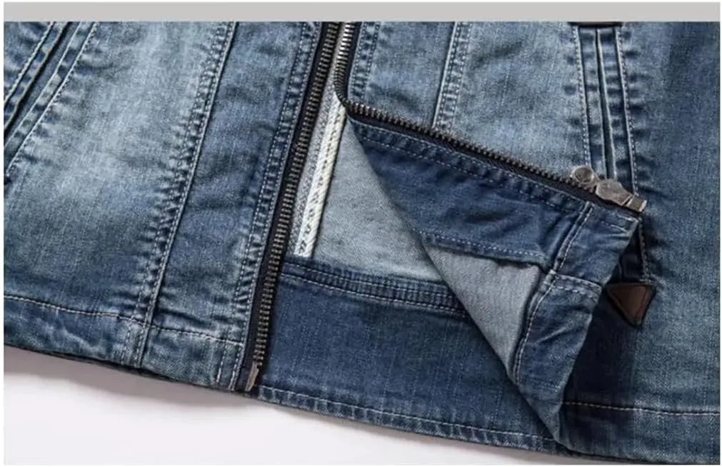 Men's Denim Jacket Slim-Fit Stand Collar Denim Jacket Outdoor Motorcycle Stretch Jacket