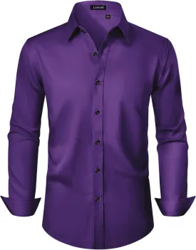 Men's Dress Shirts Long Sleeve Stretch Wrinkle Free Slim Fit Wedding Formal Button Down Shirt