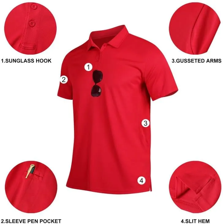 Mens Golf Polo Shirts Short Sleeve Moisture Wicking Performance Tactical Athletic T Shirt Casual Collared Shirt