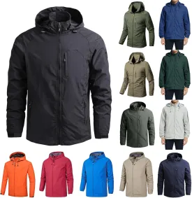 Men's Rain Jacket with Hooded Spring Summer Water Resistant Windbreaker Tactical Hiking Travel Camping Outdoor Raincoat