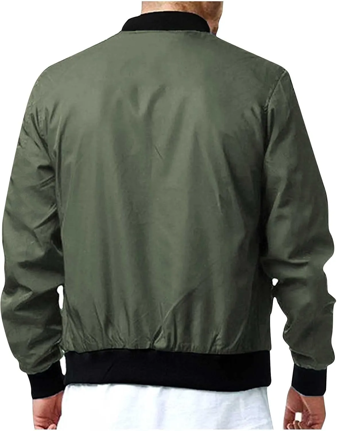Men's Stand Collar Bomber Jacket Fashion Stylish Lightweight Full Zipper Windbreaker Spring Fall Casual Jackets