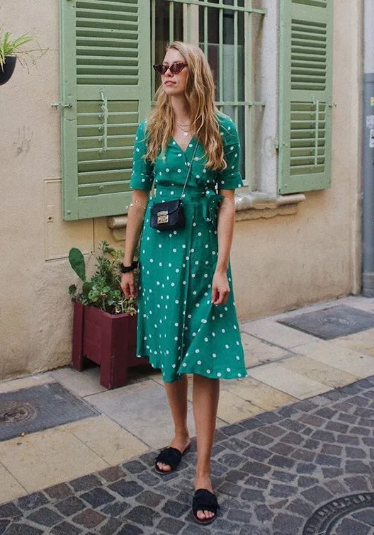 Nonothing| women's polka dot wrap dress in green