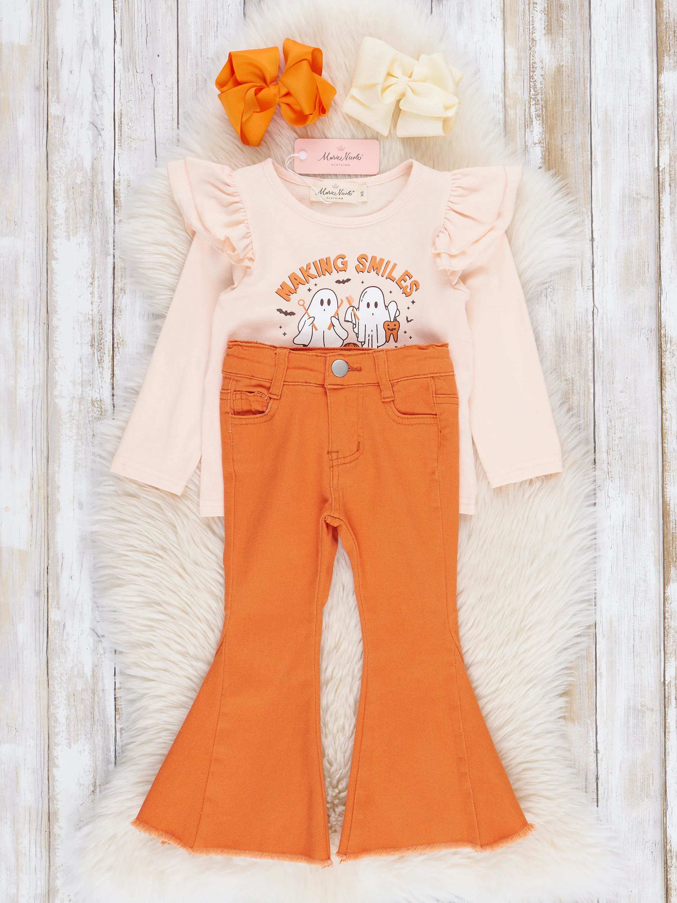 Orange "Bootiful" Bell Bottom Outfit