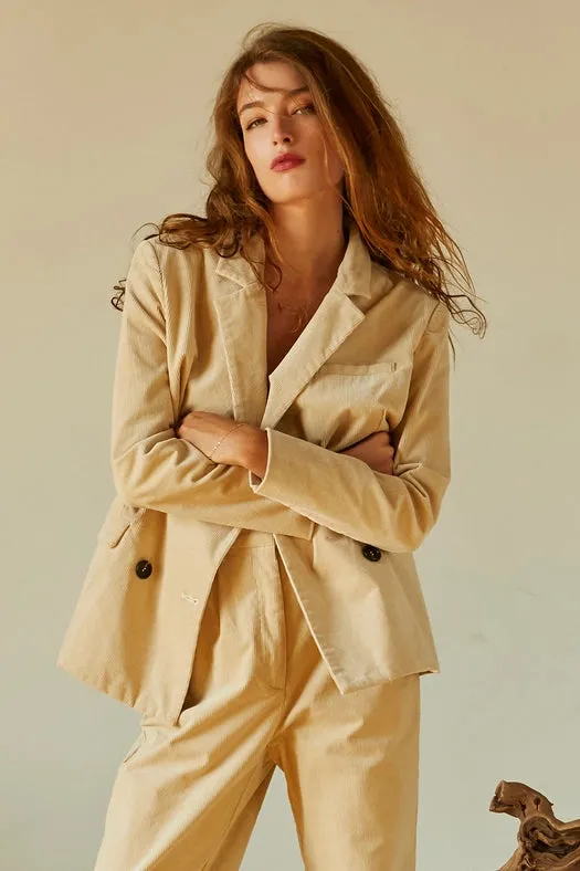 Pierre Corduroy Double Breasted Blazer BEIGE