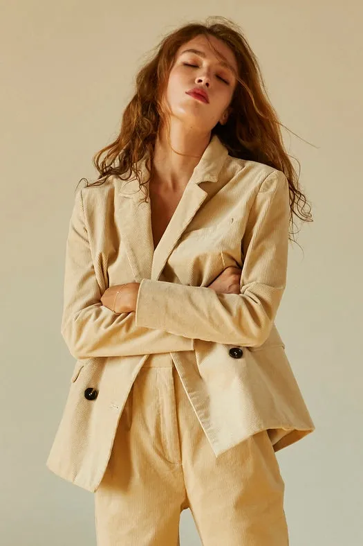 Pierre Corduroy Double Breasted Blazer BEIGE