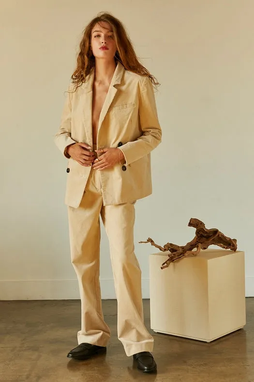 Pierre Corduroy Double Breasted Blazer BEIGE