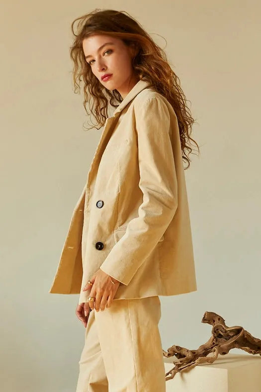 Pierre Corduroy Double Breasted Blazer BEIGE