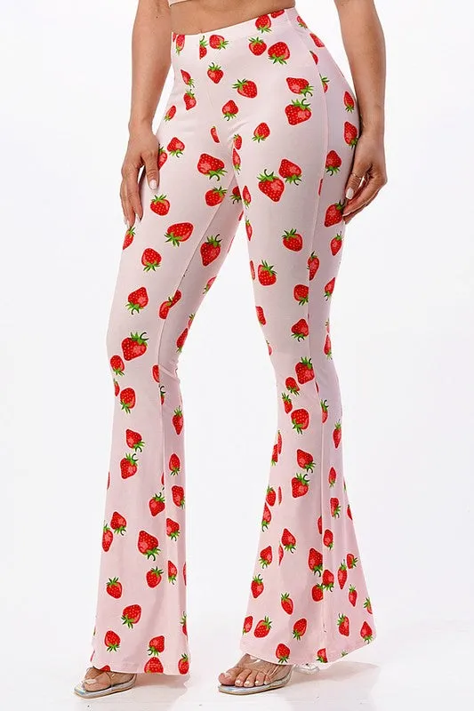 Pink Strawberry Flared Legging Pants