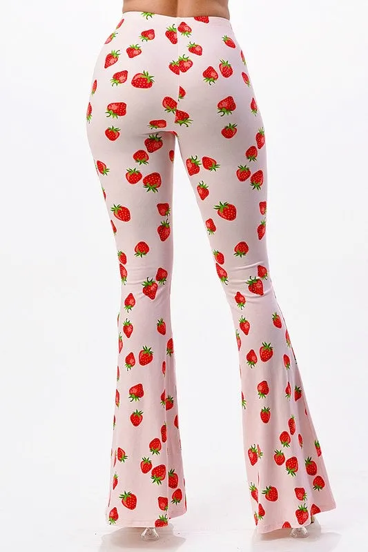 Pink Strawberry Flared Legging Pants