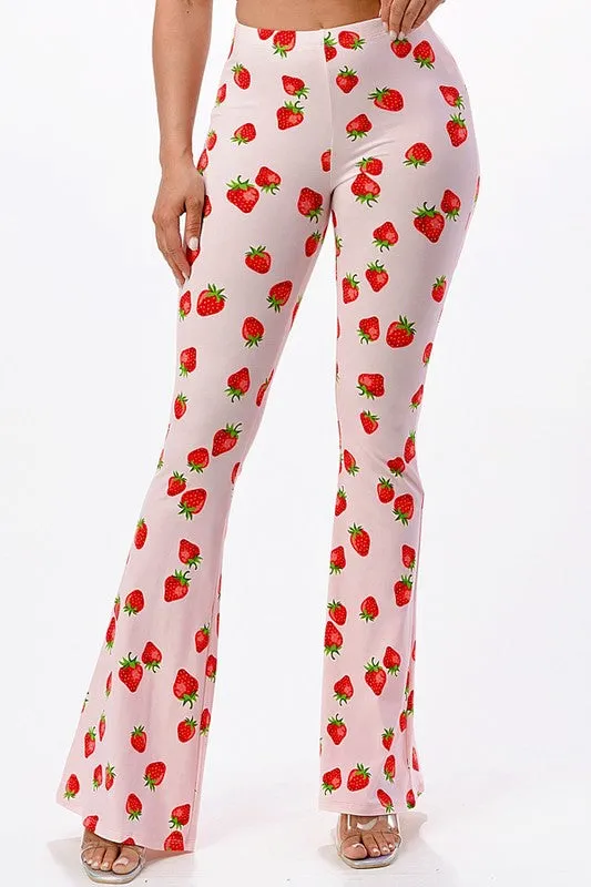 Pink Strawberry Flared Legging Pants