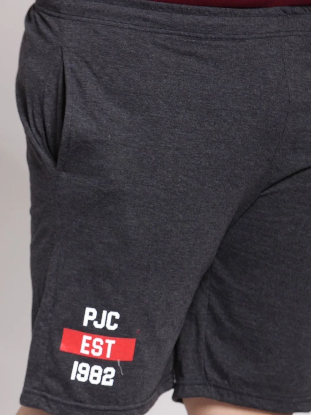 plusS Men Plus Size Grey Solid Sports Shorts