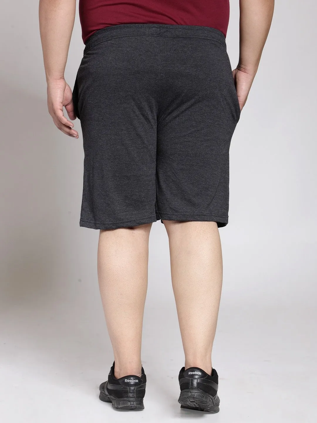 plusS Men Plus Size Grey Solid Sports Shorts