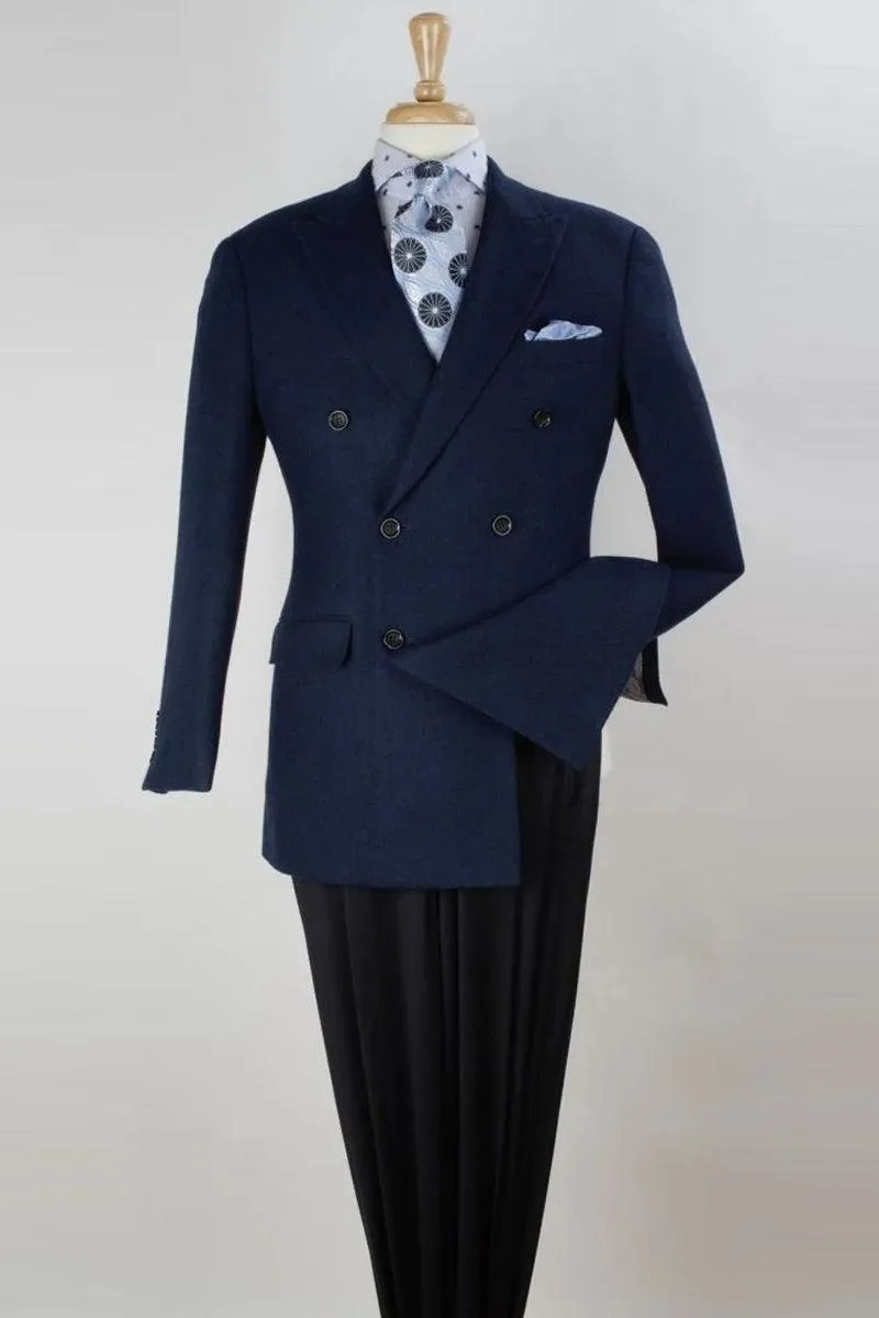 "Apollo King Navy Double-Breasted Tuxedo: Sophisticated Elegance for Prom and Wedding"