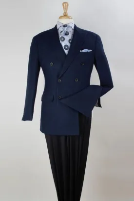 "Apollo King Navy Double-Breasted Tuxedo: Sophisticated Elegance for Prom and Wedding"
