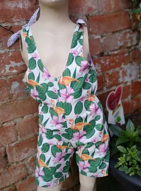 "Pretty Flamingo" Childs short playsuit, dungarees, jump suit to fit age 5 approx,