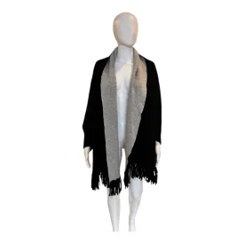 Reversible Fringe Cape | Black & Heather Gray