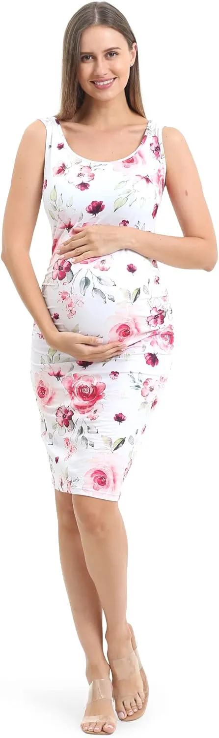 Rnxrbb S-2XL Women Summer Sleeveless Maternity Dress Pregnancy Tank Scoop Neck Mama Clothes Casual Bodycon Clothing