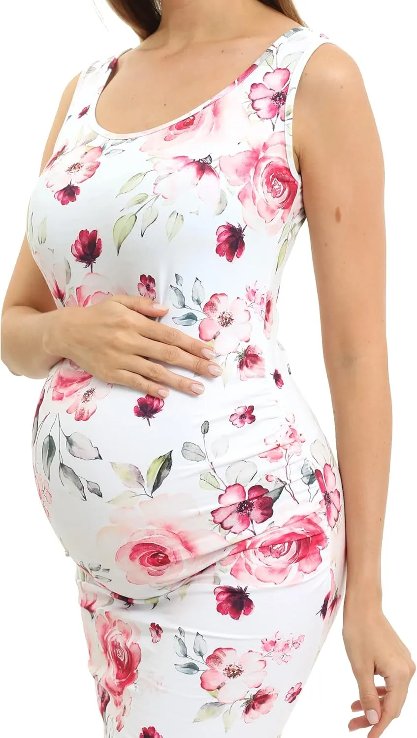 Rnxrbb S-2XL Women Summer Sleeveless Maternity Dress Pregnancy Tank Scoop Neck Mama Clothes Casual Bodycon Clothing