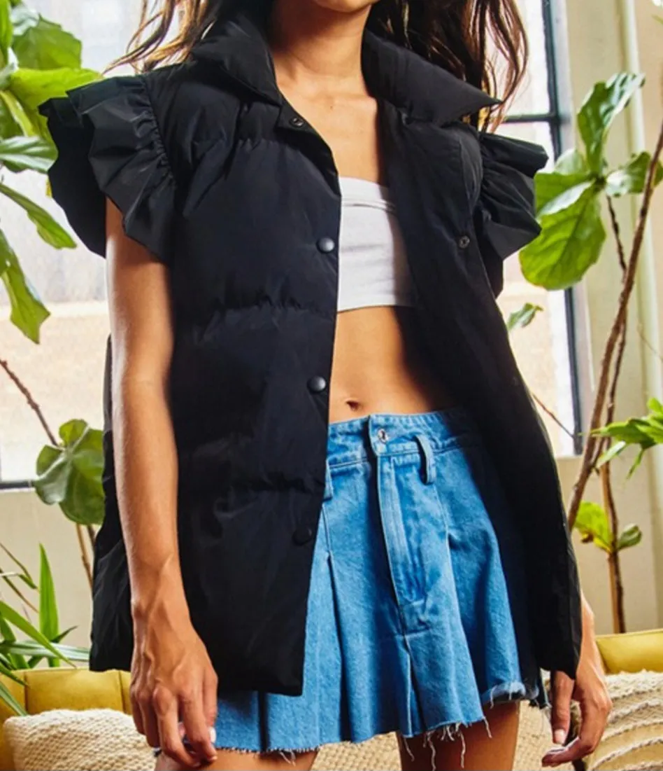 Ruffled Sleeve Puff Vest