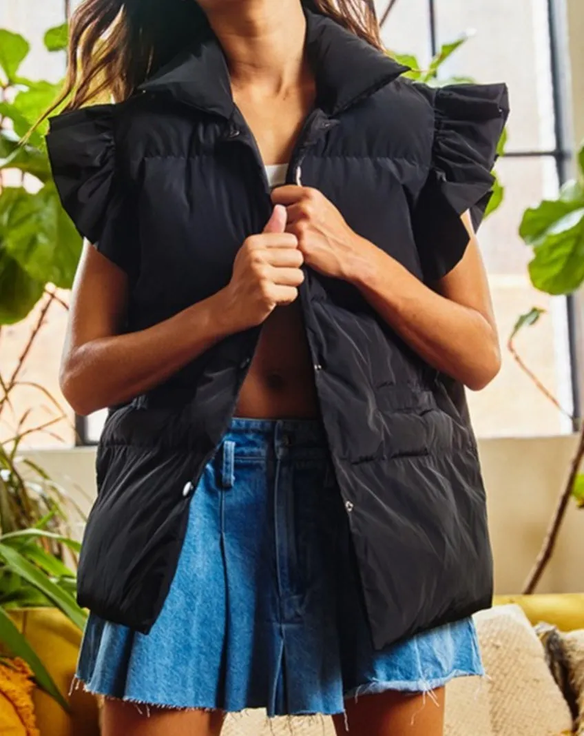 Ruffled Sleeve Puff Vest