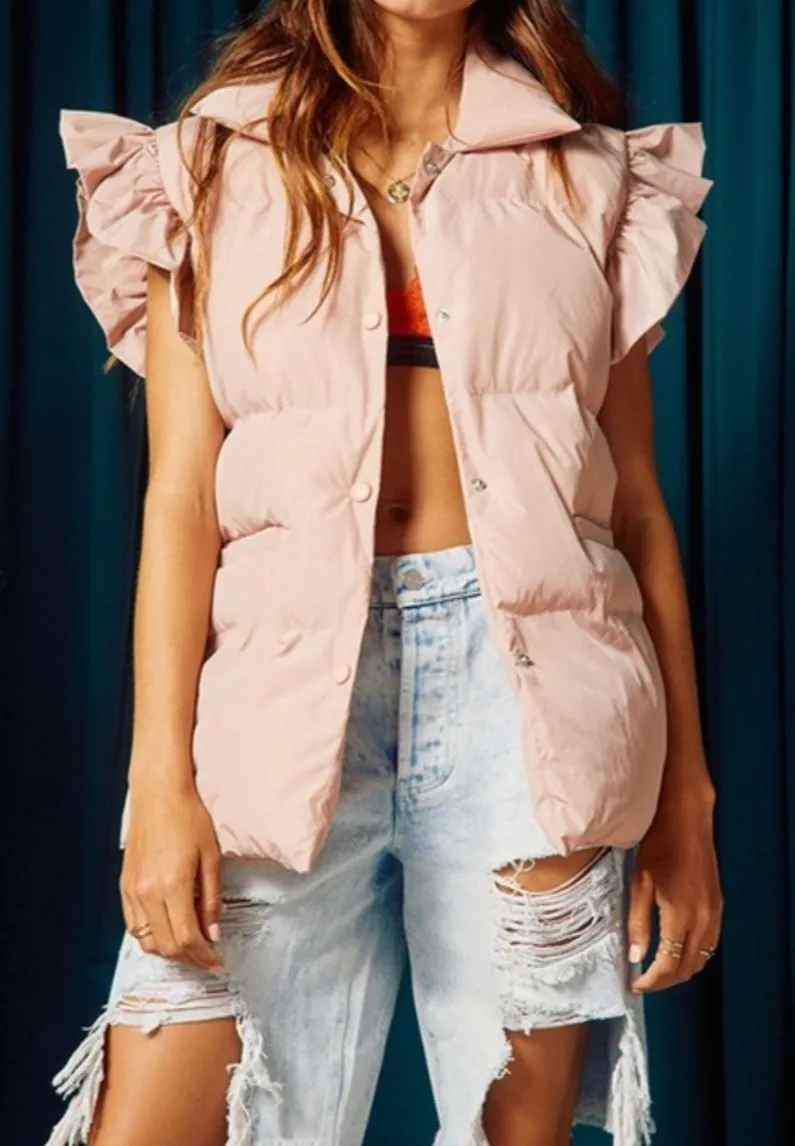 Ruffled Sleeve Puff Vest