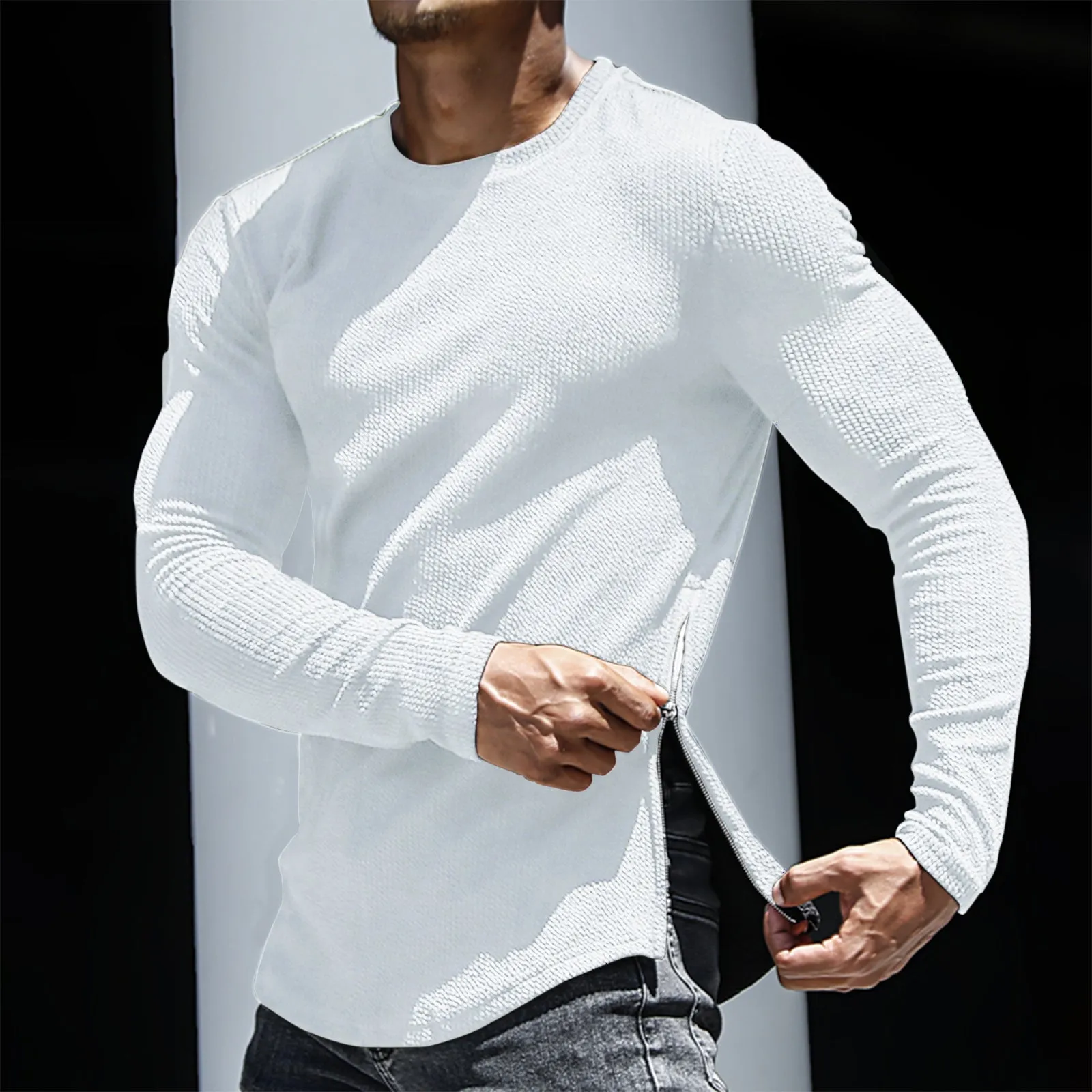S-STRIPED SIDE ZIPPER SWEATSHIRT