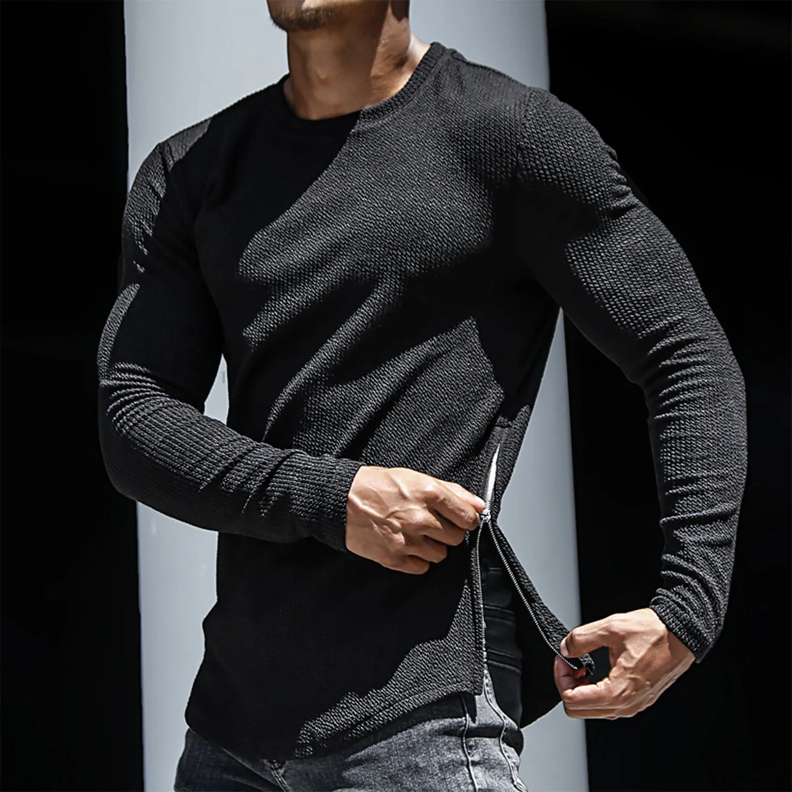 S-STRIPED SIDE ZIPPER SWEATSHIRT