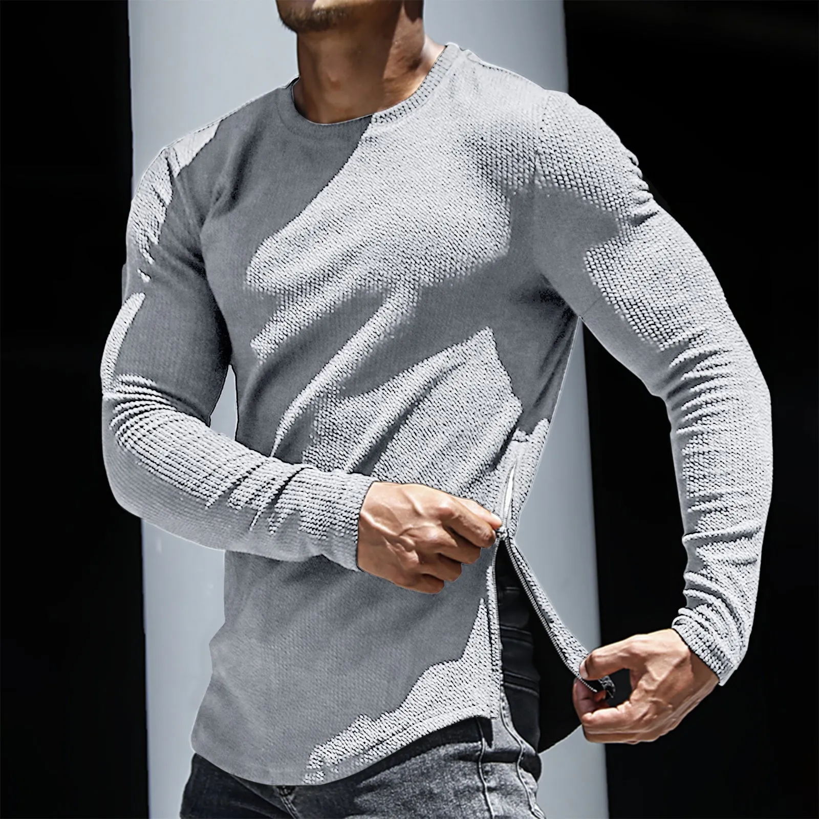 S-STRIPED SIDE ZIPPER SWEATSHIRT