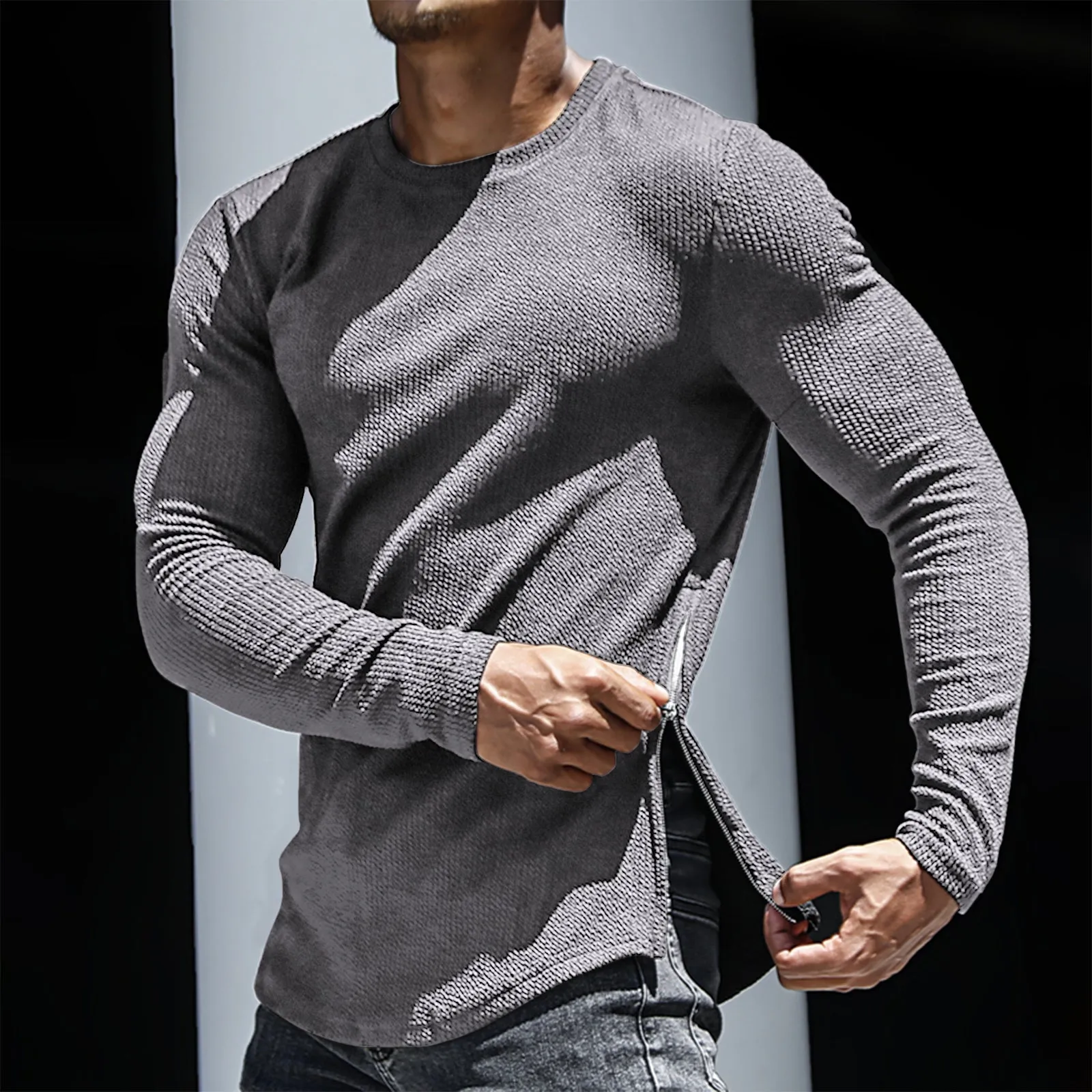 S-STRIPED SIDE ZIPPER SWEATSHIRT