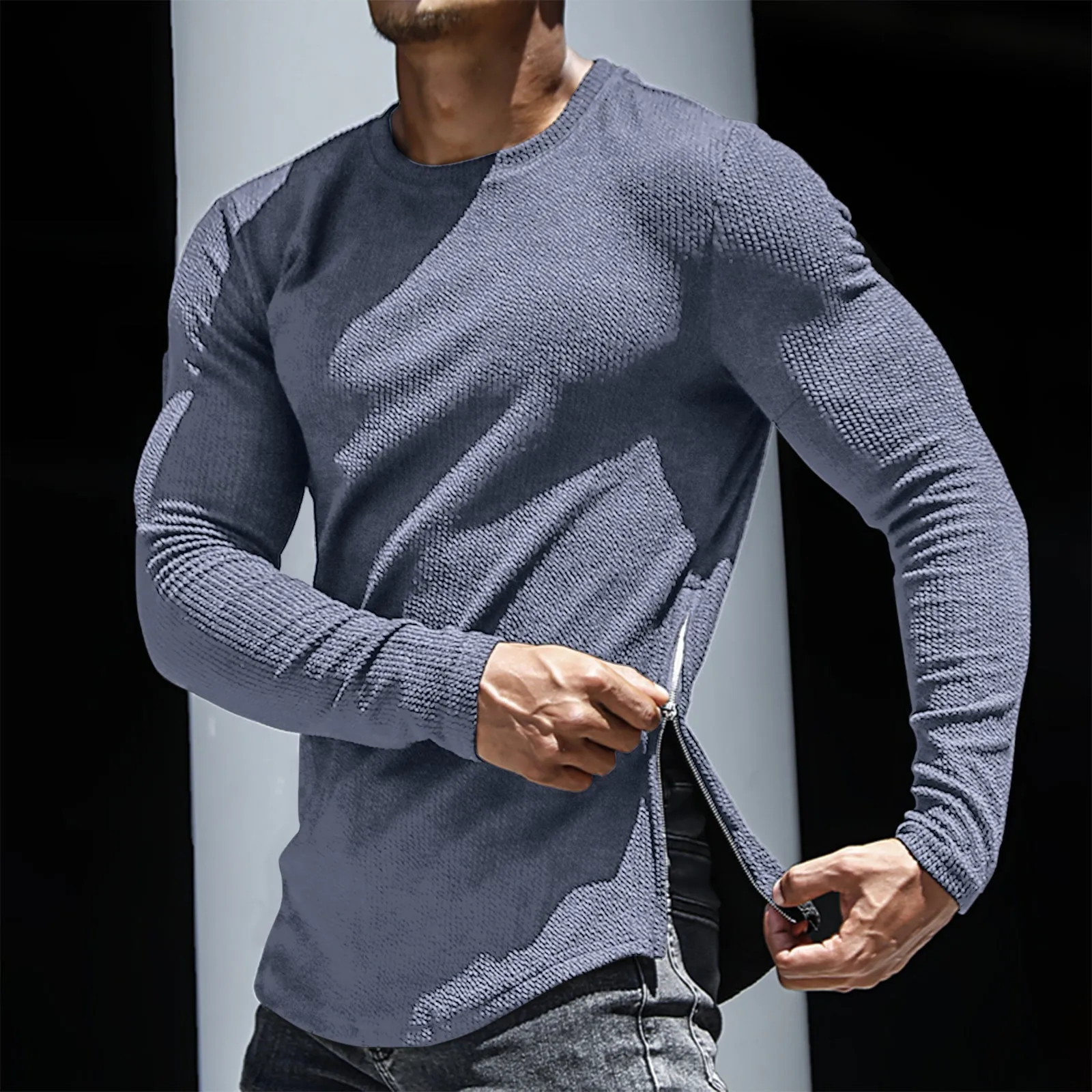 S-STRIPED SIDE ZIPPER SWEATSHIRT