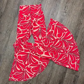 SALE - XS - High Waist Bell Bottoms - Peach/Red Groovy