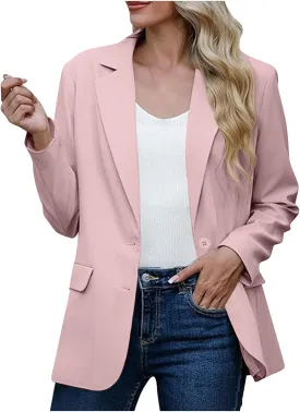 Single Button Business Casual Blazer for Women Long Sleeve with Shoulder Pads Suit Jacket Lapel Going Out Work Suit