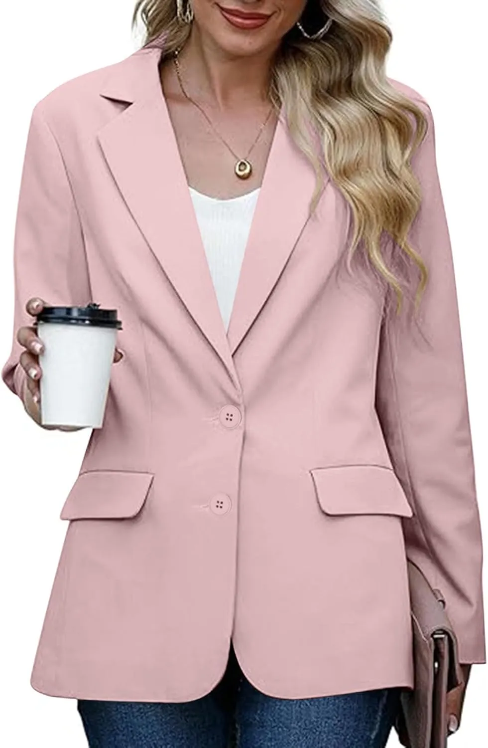 Single Button Business Casual Blazer for Women Long Sleeve with Shoulder Pads Suit Jacket Lapel Going Out Work Suit