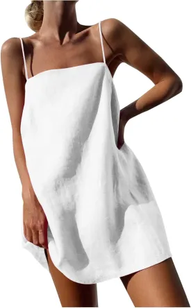Sleeveless Slip Off Shoulder for Women Fall Summer Linen Mini Short Loose Fit Plain Dresses Women 2025 Trendy Y2K