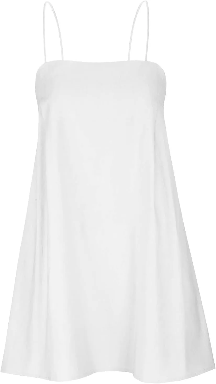 Sleeveless Slip Off Shoulder for Women Fall Summer Linen Mini Short Loose Fit Plain Dresses Women 2025 Trendy Y2K