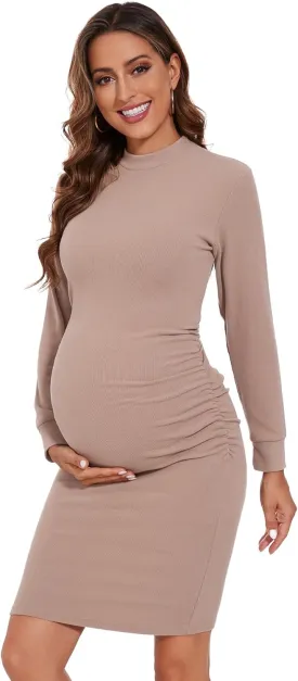 Smallshow Women's Materntiy Dress Long Sleeve Knit Crew Neck Pregnancy Clothes