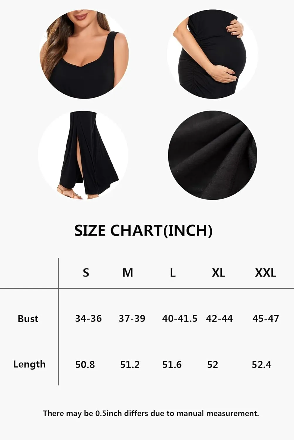 Smallshow Women's Split Long Maternity Dress Sleeveness Ruched Pregnancy Clothes