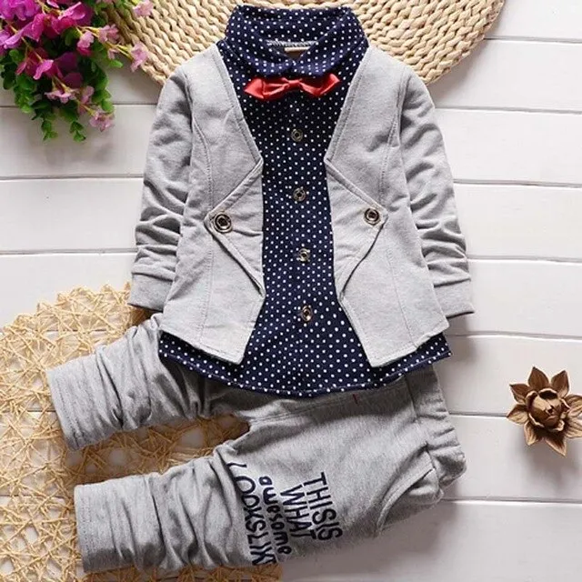 Spring and Autumn Baby Boys Suit 2018 New Fashion autumn winter trend suits cotton false3PCS 1-4 Years Children's Sets