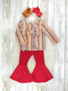 Striped Bow Top & Red Bell Bottoms Outfit