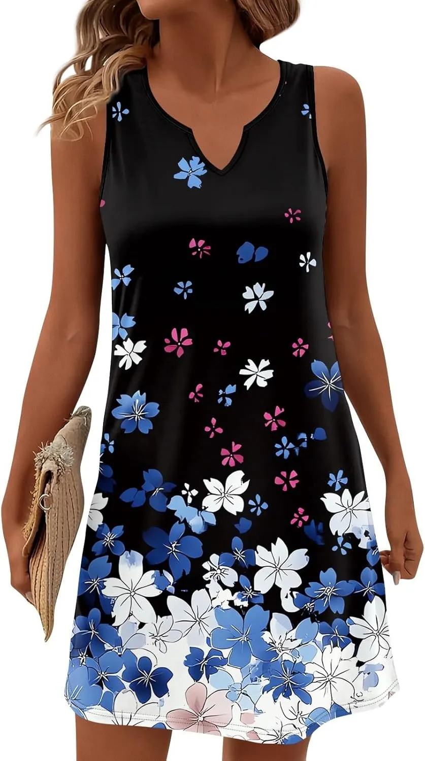 Summer Beach Vacation Clothes Spring Dresses for Women 2025 Sleeveless V Neck Loose Casual Sundresses