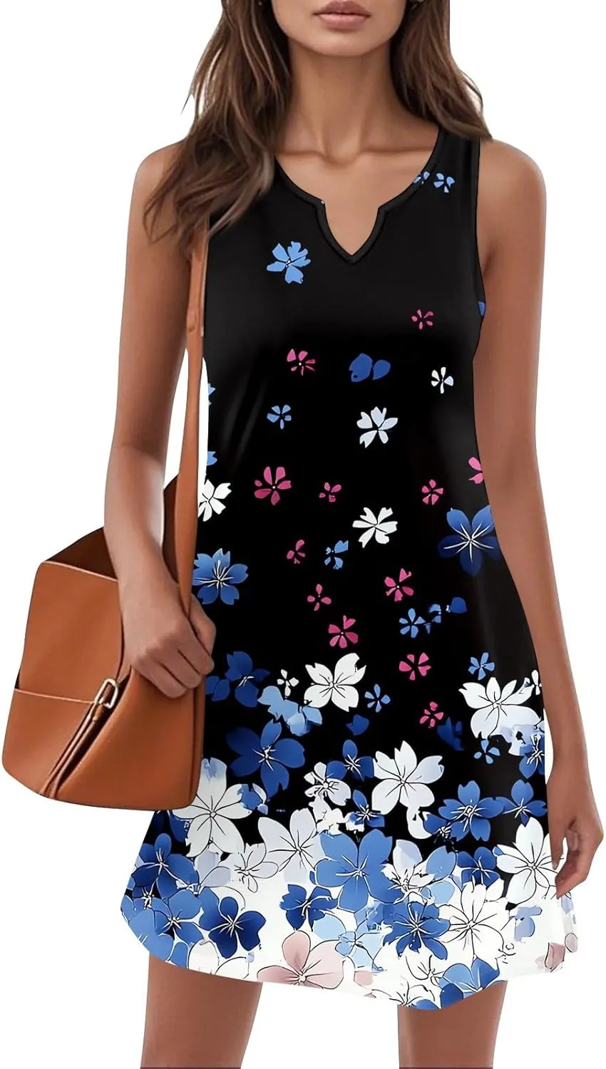 Summer Beach Vacation Clothes Spring Dresses for Women 2025 Sleeveless V Neck Loose Casual Sundresses