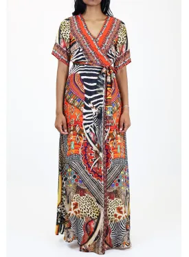 Sunset Orange Wrap Maxi Dress