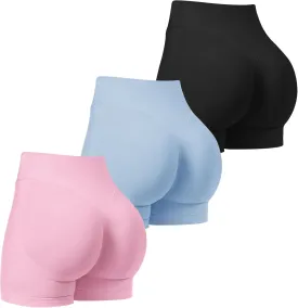 TDIFFUN Workout Shorts for Women 3 Pack Seamless Scrunch Butt Lifting Gym Impact Shorts Yoga Biker Booty Athletic Shorts