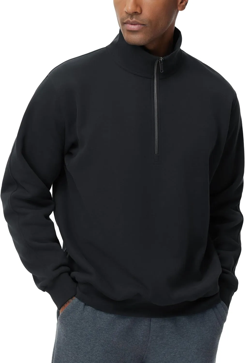 THE GYM PEOPLE Men's Half Zip Fleece Pullover Sweatshirts Midweight Mock Neck Workout Sweat Tops
