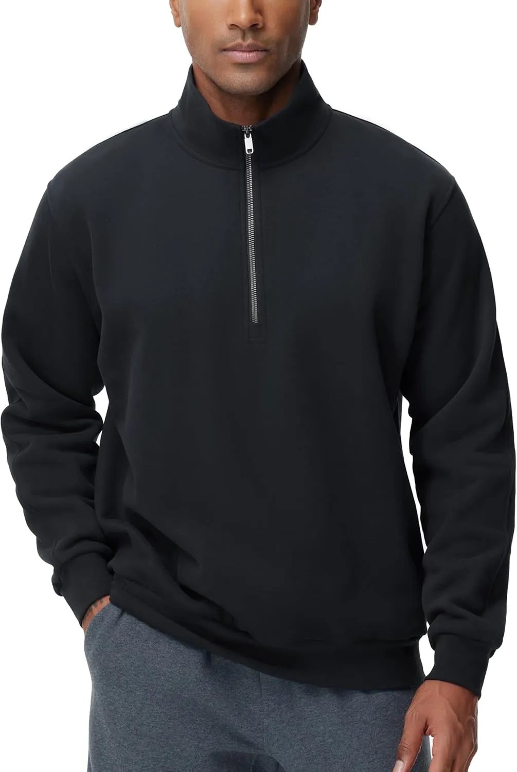 THE GYM PEOPLE Men's Half Zip Fleece Pullover Sweatshirts Midweight Mock Neck Workout Sweat Tops