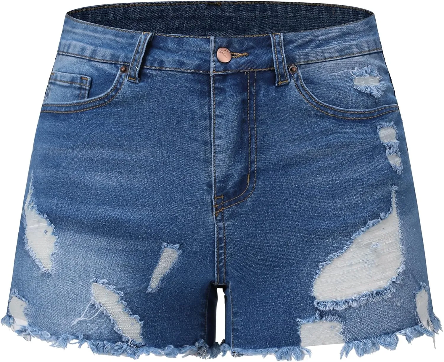 THUNDER STAR Stretchy Jean Shorts for Women Mid Rise Distressed Denim Shorts Ripped Casual Summer Shorts
