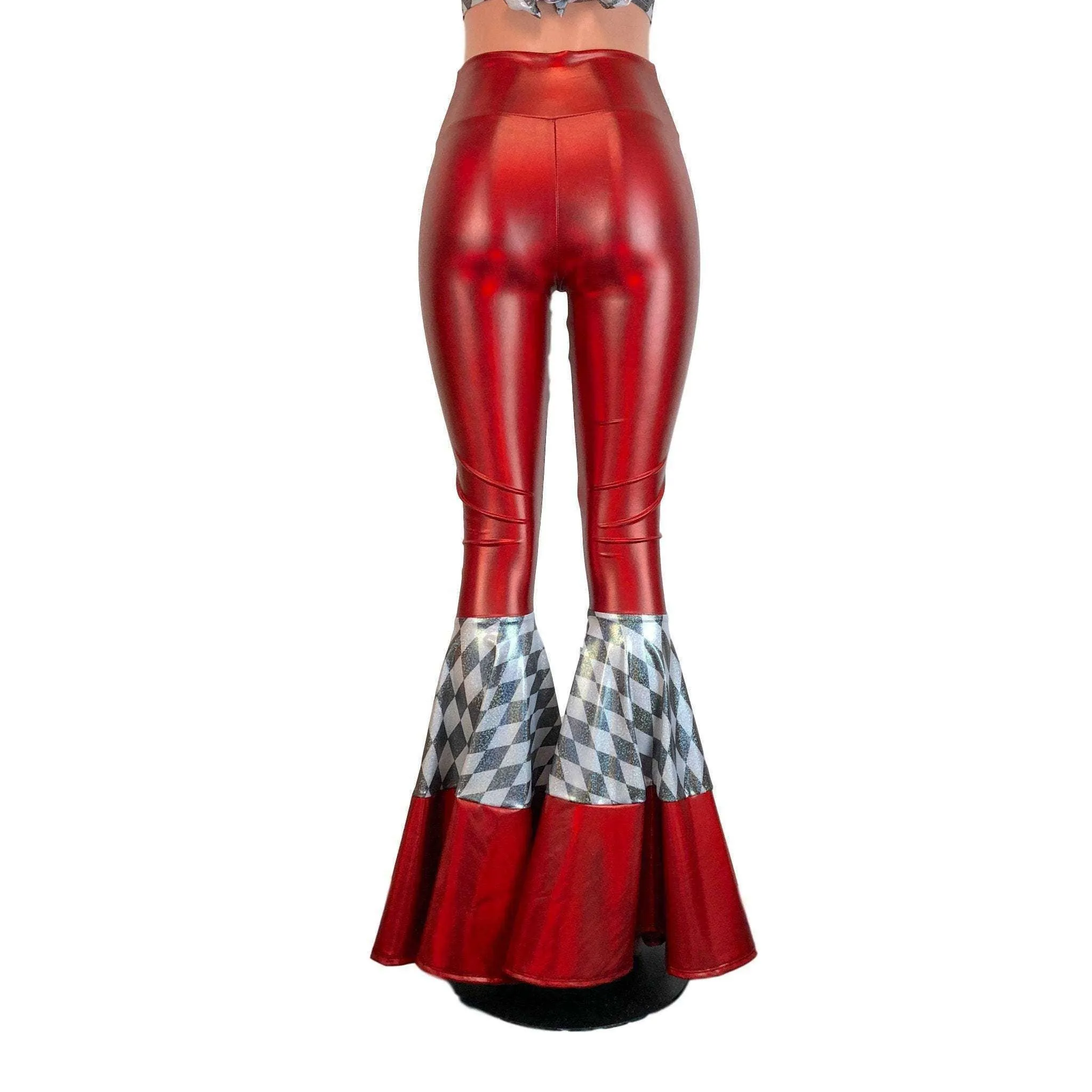 Tiered Bell Bottom Flares - Red Holograph w/ Holo Harlequin