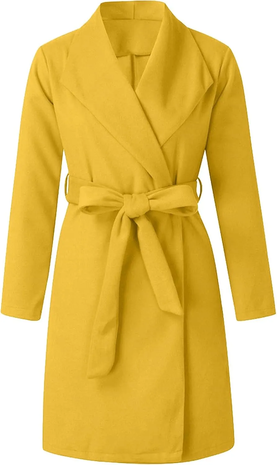 Trench Coats for Women Winter Wool Blend Camel Mid-Long Coat Long Sleeve Slim Casual Open Front Cardigans Outwear